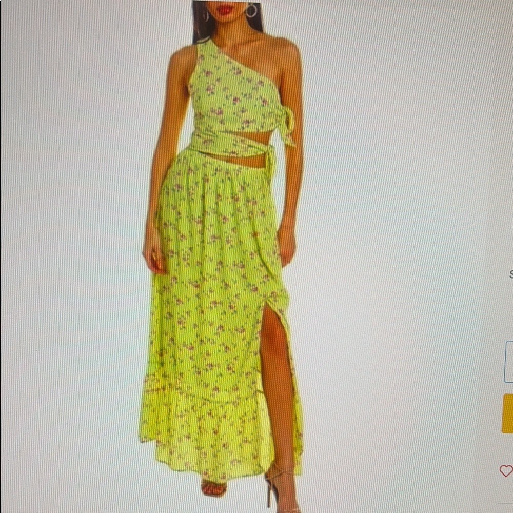 NWT Wayf Lime Floral One-Shoulder Cutout Maxi Dress